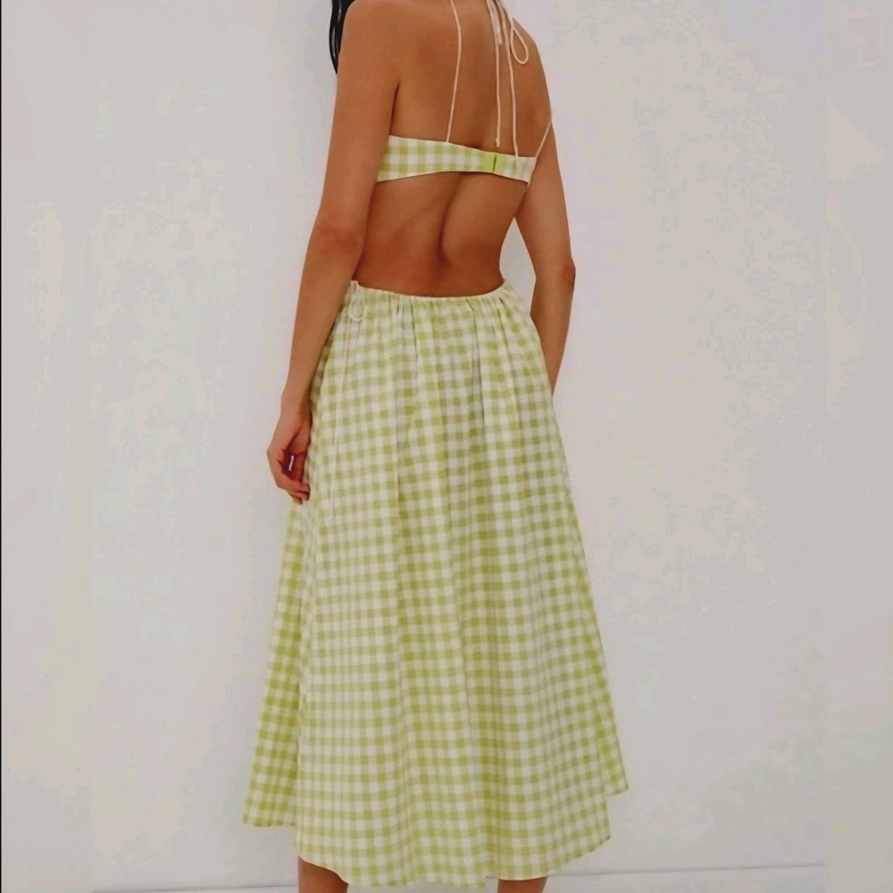 For Love And Lemons Lime Check Midi Dress gingham cut out. Fun flirty sexy - Picture 2 of 10